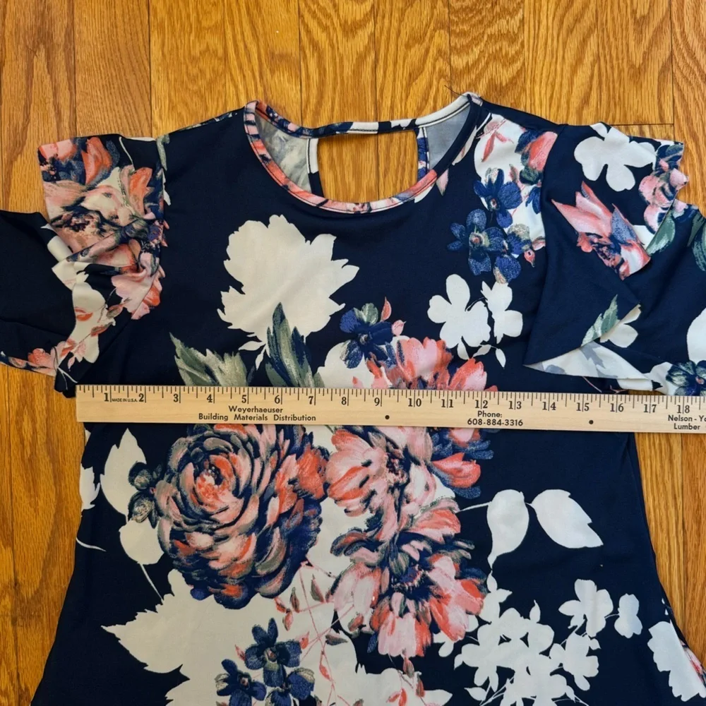 Annabelle Womens Floral 3/4 Sleeve Dress with Ruffled Shoulders & Pockets Size S - Picture 8 of 11